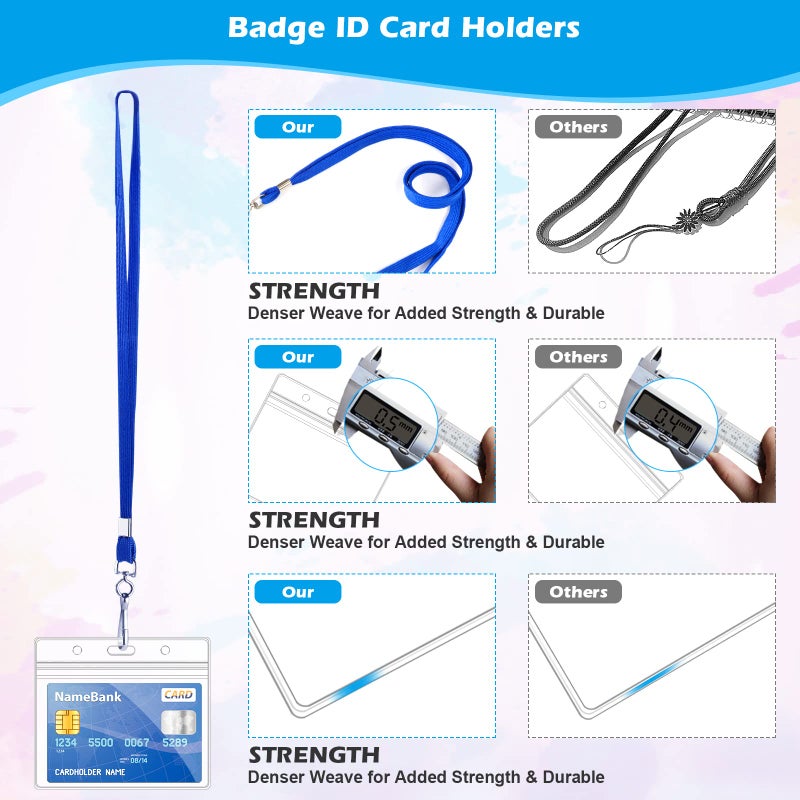 Maileto 30Pcs Clear Plastic Horizontal Name Tags Badge ID Card Holders and 30Pcs Blue Flat Neck Lanyards with Swivel Hook - Image 4